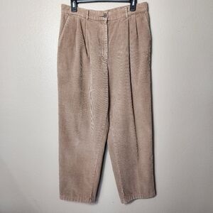 L.L. Bean Vtg Womens Petite Khaki Tan High Rise Pleated Corduroy Pants-Size 12P